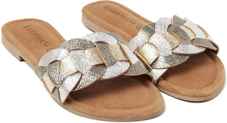 Lazamani leren slippers zilver goud