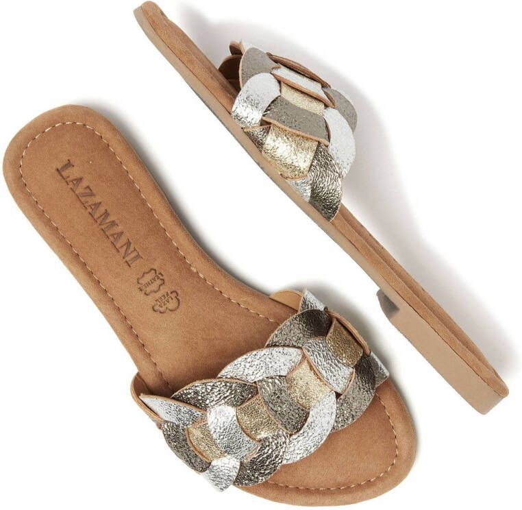 Lazamani leren slippers zilver goud