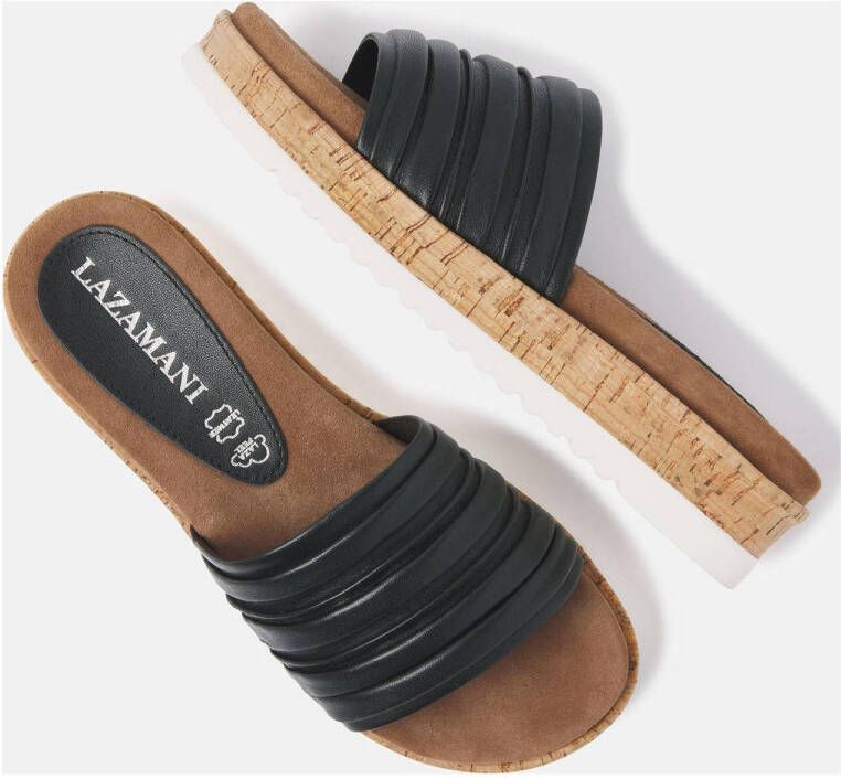 Lazamani leren slippers zwart