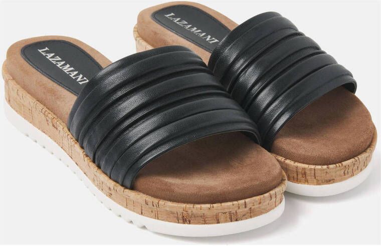 Lazamani leren slippers zwart