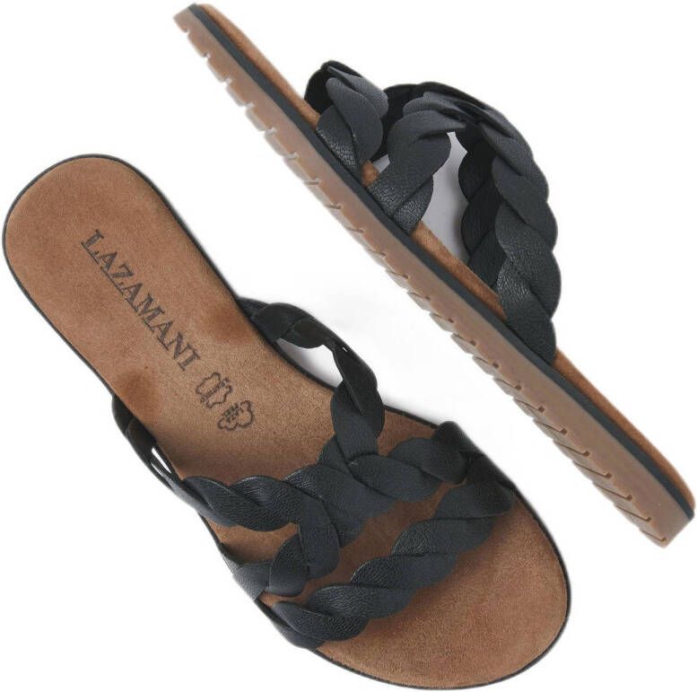 Lazamani leren slippers zwart