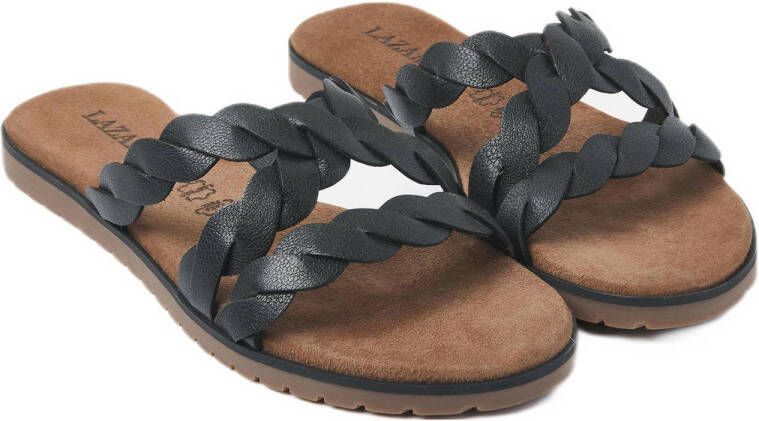 Lazamani leren slippers zwart