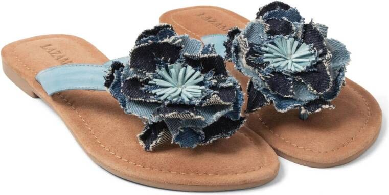 Lazamani leren teenslippers blauw