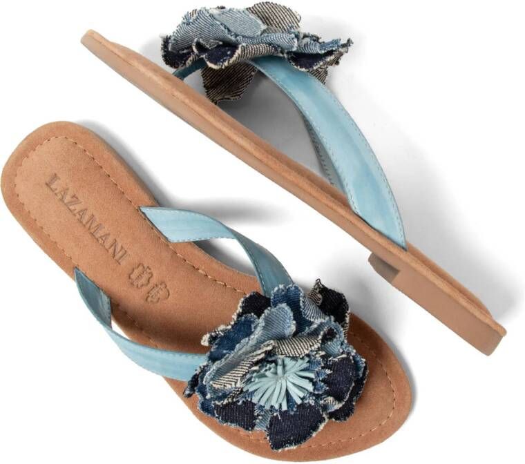 Lazamani leren teenslippers blauw