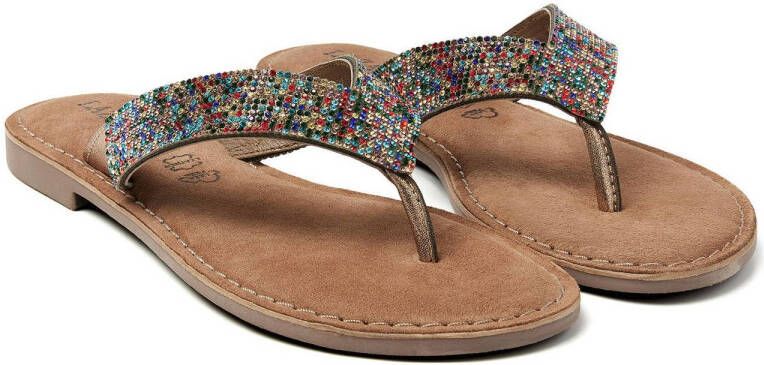 Lazamani leren teenslippers cognac