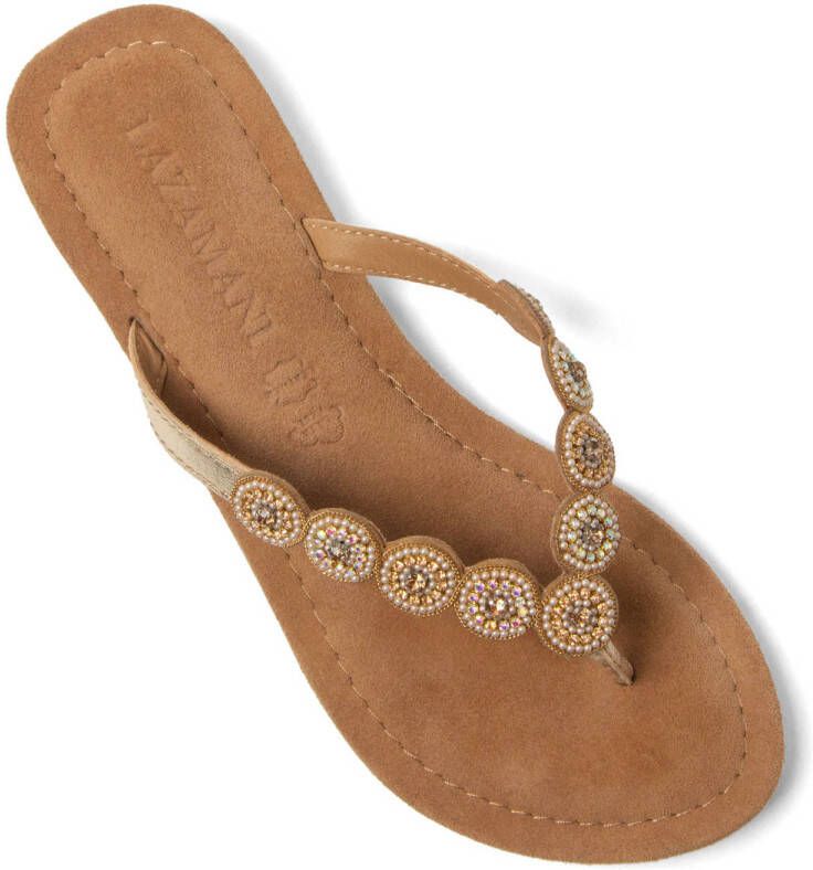 Lazamani leren teenslippers cognac