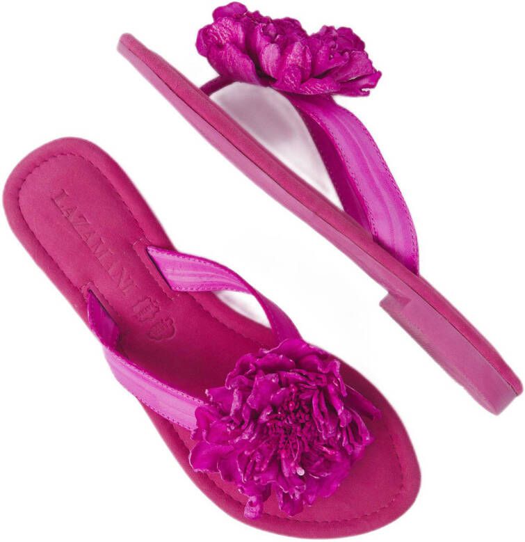 Lazamani leren teenslippers fuchsia