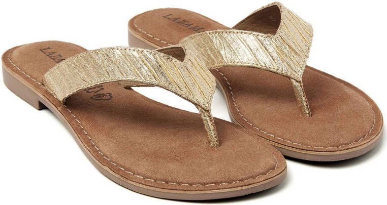 Lazamani leren teenslippers goud