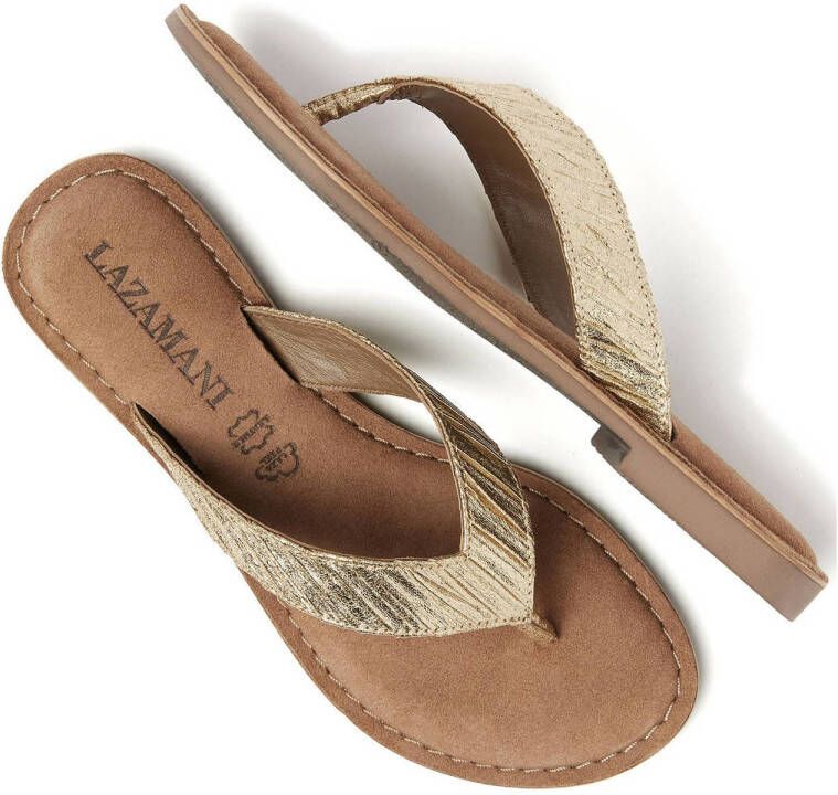 Lazamani leren teenslippers goud