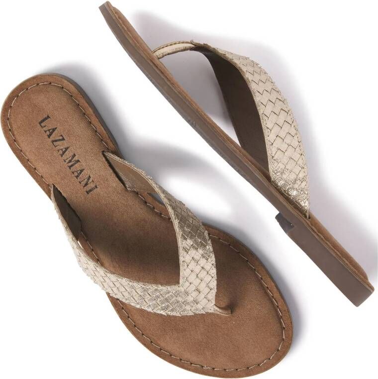 Lazamani leren teenslippers goud