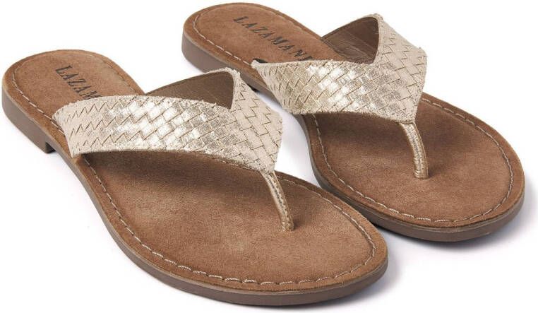 Lazamani leren teenslippers goud