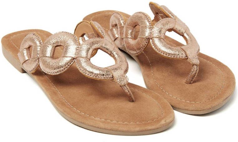 Lazamani leren teenslippers rosé