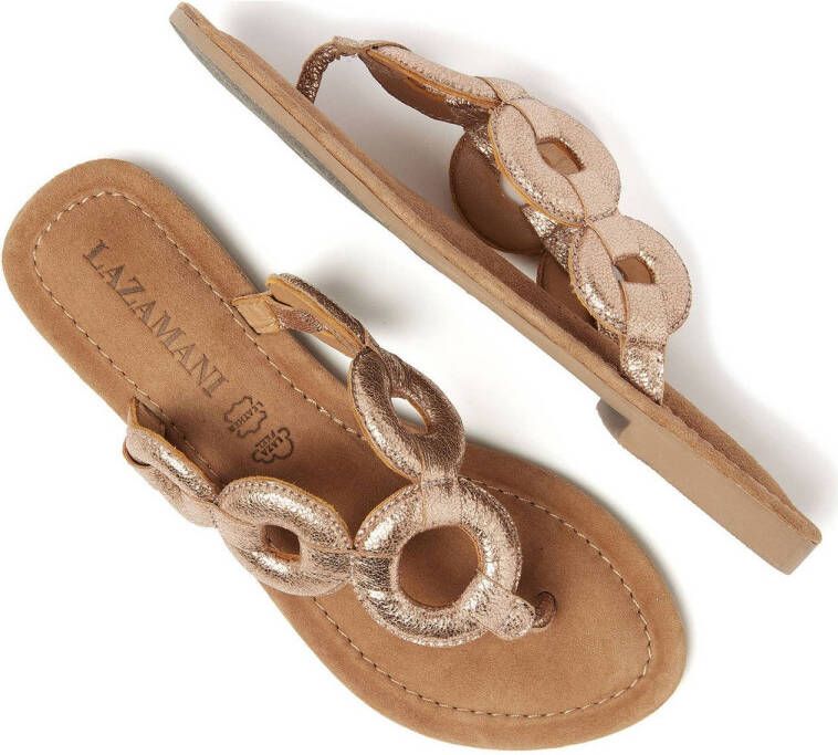 Lazamani leren teenslippers rosé