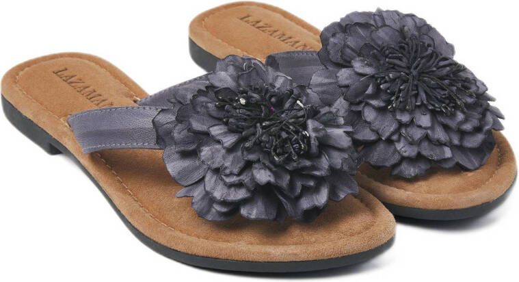 Lazamani leren teenslippers zwart