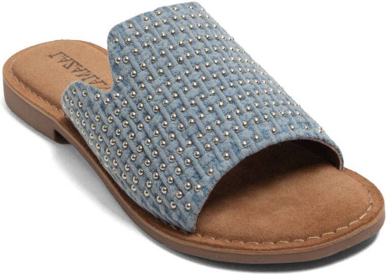 Lazamani slippers met studs blauw