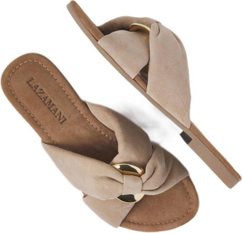 Lazamani suède slippers met gesp beige