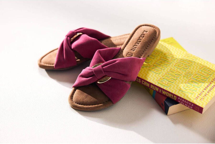 Lazamani suède slippers met gesp fuchsia