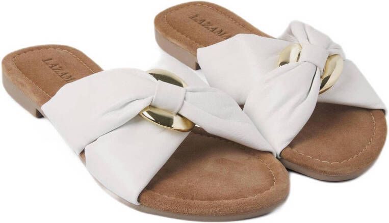 Lazamani suède slippers met gesp wit