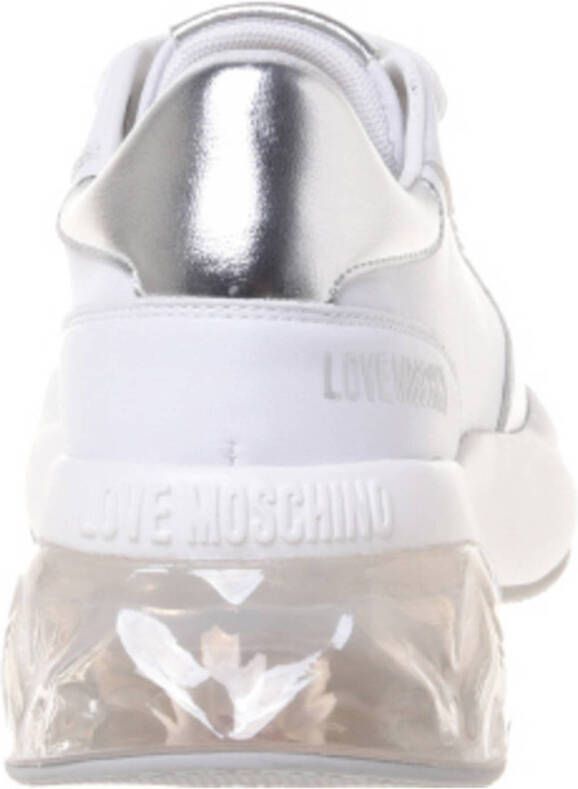 Love Moschino Crystal love chunky leren sneakers wit zilver
