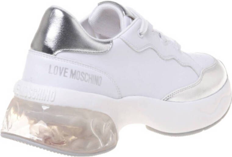 Love Moschino Crystal love chunky leren sneakers wit zilver