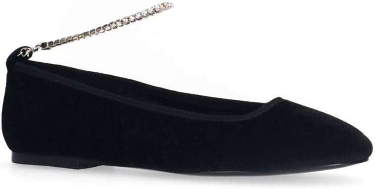 Manfield fluwelen ballerina's met strass bandje zwart