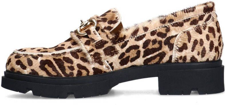 Manfield chunky suède loafers met panterprint beige