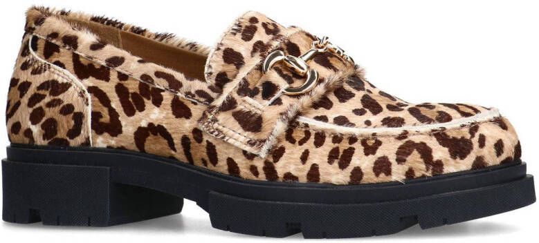 Manfield chunky suède loafers met panterprint beige