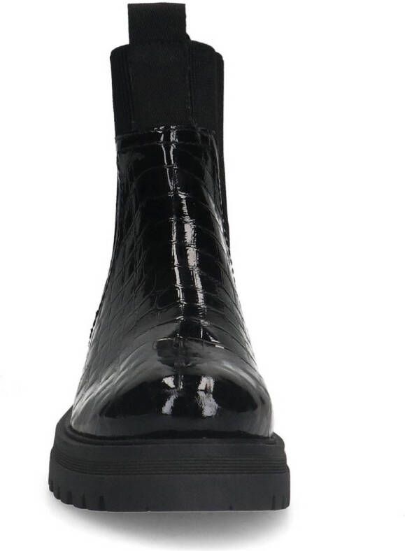 Manfield lakleren chelsea boots met crocoprint zwart