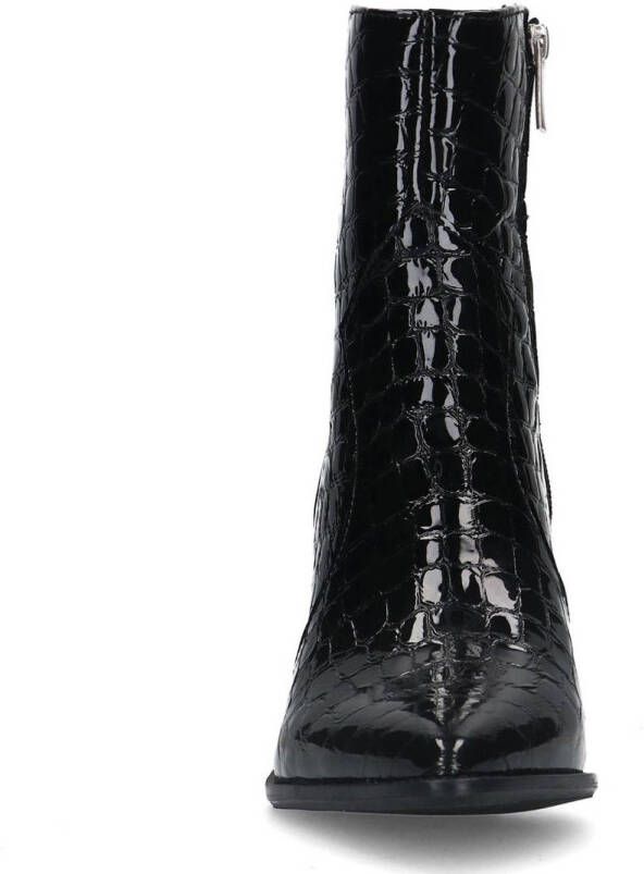 Manfield Dames Zwarte lakleren cowboy laarzen met crocoprint