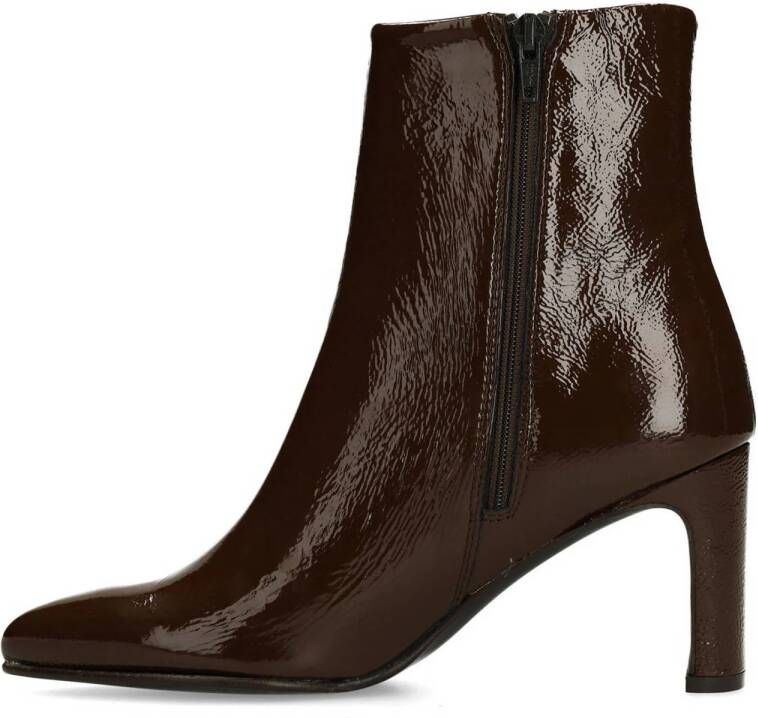 Manfield Dames Bruine lakleren enkellaarsjes met hak