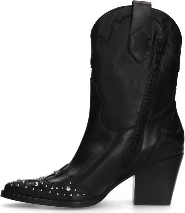 Manfield leren cowboylaarzen met studs zwart