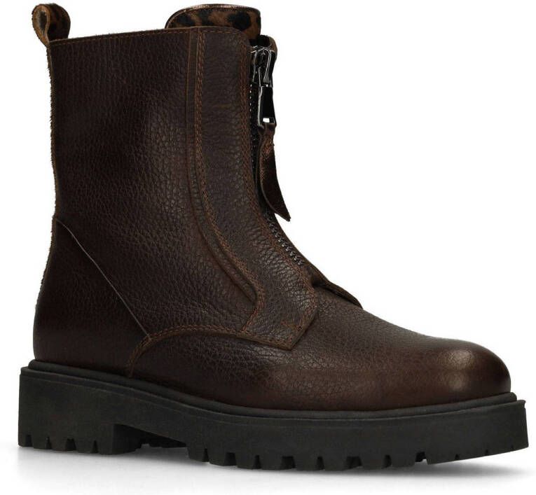 Manfield leren enkelboots donkerbruin
