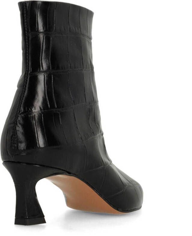 Manfield leren enkelboots met crocoprint zwart