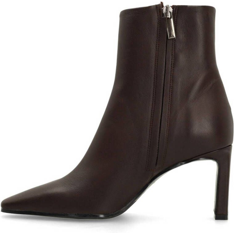 Manfield Dames Bruine leren enkellaarsjes met hak