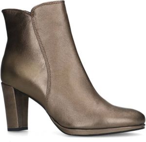 Manfield Dames Goudkleurige leren enkellaarsjes met hak