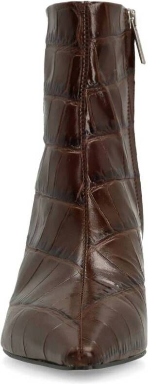 Manfield leren enkellaarzen met crocoprint bruin