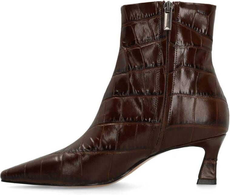 Manfield leren enkellaarzen met crocoprint bruin