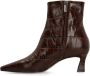 Manfield Dames Bruine leren croco enkellaarsjes met hak - Thumbnail 3