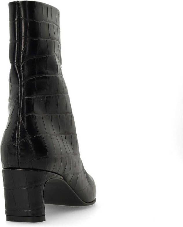 Manfield leren enkellaarzen met crocoprint zwart