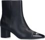 Manfield Dames Zwarte leren enkellaarsjes met hak - Thumbnail 5