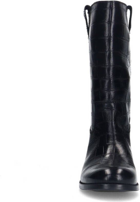 Manfield leren kuitlaarzen met crocoprint zwart
