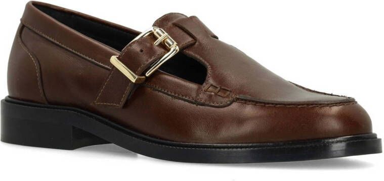 Manfield Dames Donkerbruine leren loafers