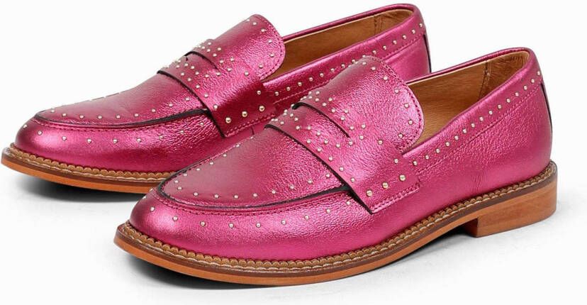 Manfield leren loafers met studs roze metallic