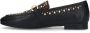 Manfield Dames Zwarte leren loafers met goudkleurige studs - Thumbnail 1