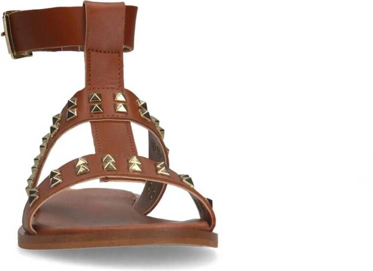 Manfield leren sandalen met studs cognac