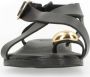 Manfield Dames Zwart leren sandalen met goudkleurig detail - Thumbnail 4