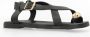 Manfield Dames Zwart leren sandalen met goudkleurig detail - Thumbnail 5