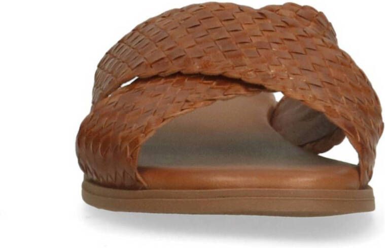 Manfield leren slippers cognac