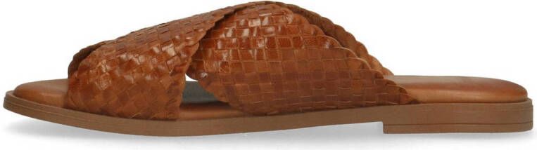 Manfield leren slippers cognac