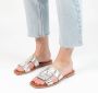 Manfield Dames Goudkleurige metallic leren slippers - Thumbnail 3